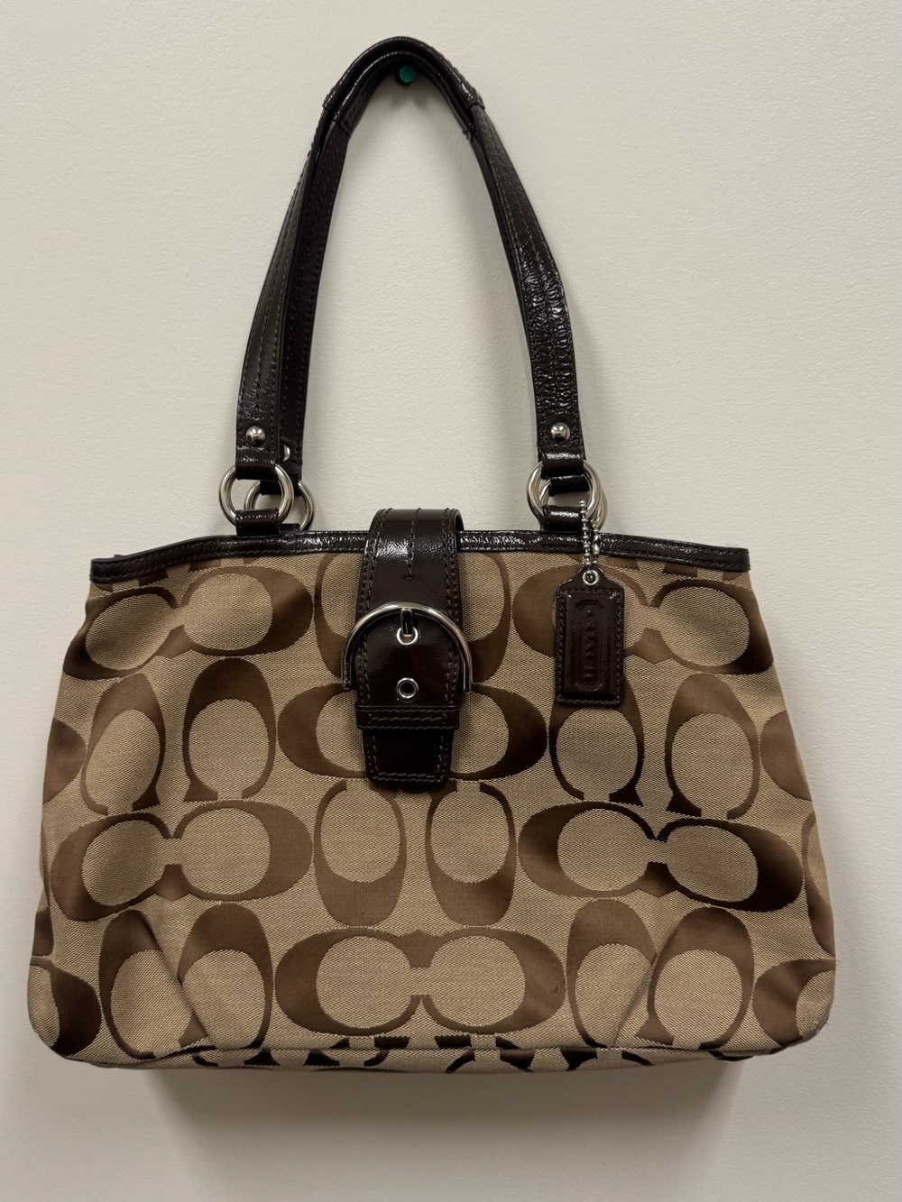 Coach Tan and Dark Brown Signature Shoulder Bag